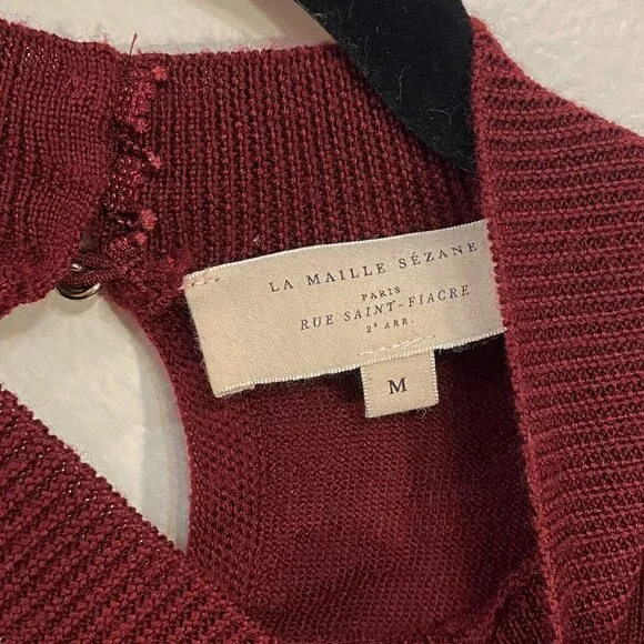 EUC Sezane Hazel Merino Wool Ruffle Cuff Sweater Burgundy Medium - Picture 7 of 10